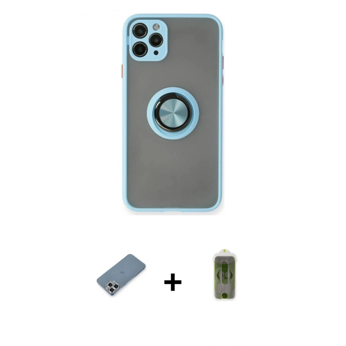 MARSİLYAN™- iPhone 11 Pro Max Kılıf Yörünge Çizgi - Siyah Joko Magic 5D Hayalet Cam + Metal Kamera Lens Koruma Cam - GS