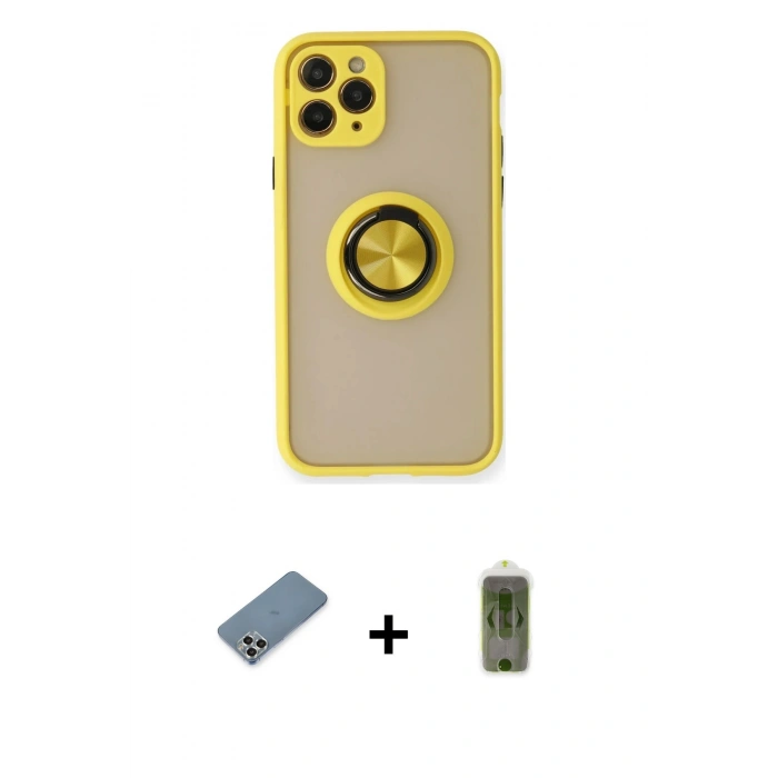 MARSİLYAN™- iPhone 11 Pro Max Kılıf Yörünge Çizgi - Siyah Joko Magic 5D Hayalet Cam + Metal Kamera Lens Koruma Cam - GS