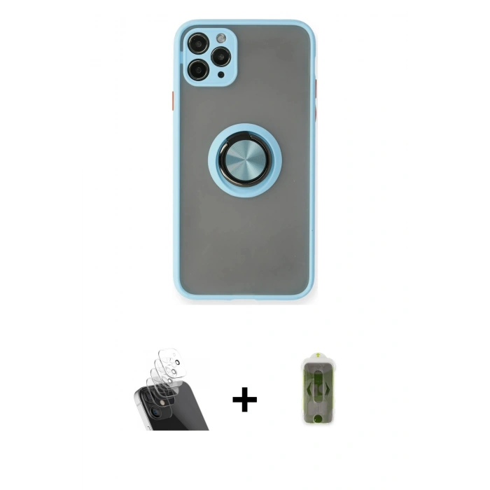 MARSİLYAN™- iPhone 11 Pro Max Kılıf Yörünge Çizgi - Siyah Joko Magic 5D Hayalet Cam + Kamera Lens Koruma Cam - SF