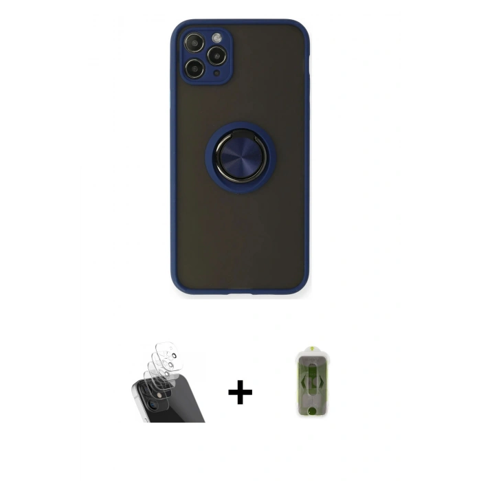 MARSİLYAN™- iPhone 11 Pro Max Kılıf Yörünge Çizgi - Siyah Joko Magic 5D Hayalet Cam + Kamera Lens Koruma Cam - SF