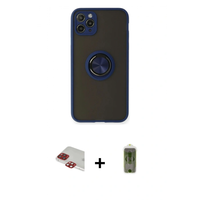 MARSİLYAN™- iPhone 11 Pro Max Kılıf Yörünge Çizgi - Siyah Joko Magic 5D Hayalet Cam + Pers Alüminyum Kamera Lens - KI