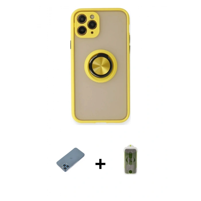 MARSİLYAN™- iPhone 11 Pro Max Kılıf Yörünge Çizgi - Siyah Joko Magic 5D Hayalet Cam + Shine Kamera Lens Koruma Cam - MI