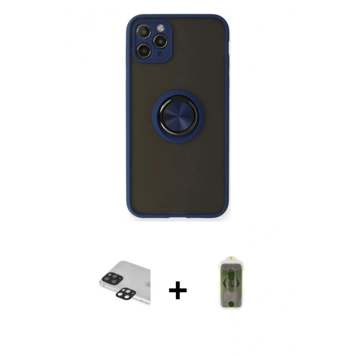 MARSİLYAN™- iPhone 11 Pro Max Kılıf Yörünge Çizgi - Siyah Joko Magic 5D Hayalet Cam + Pers Alüminyum Kamera Lens - SH