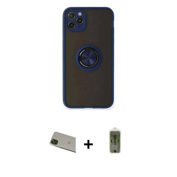MARSİLYAN™- iPhone 11 Pro Max Kılıf Yörünge Çizgi - Siyah Joko Magic 5D Hayalet Cam + Rainbow Kamera Lens Koruma Cam - YL