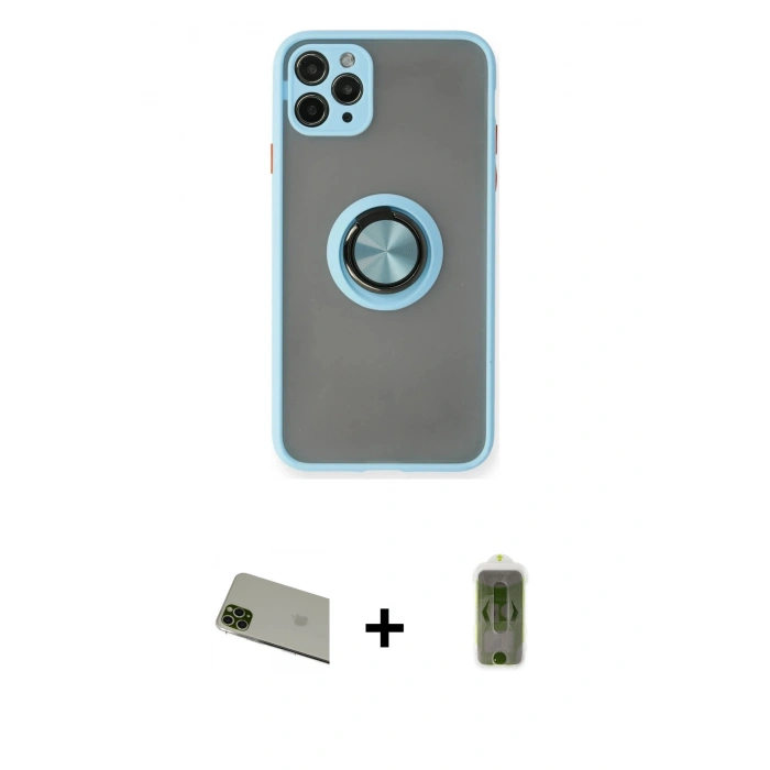 MARSİLYAN™- iPhone 11 Pro Max Kılıf Yörünge Çizgi - Siyah Joko Magic 5D Hayalet Cam + Rainbow Kamera Lens Koruma Cam - YL