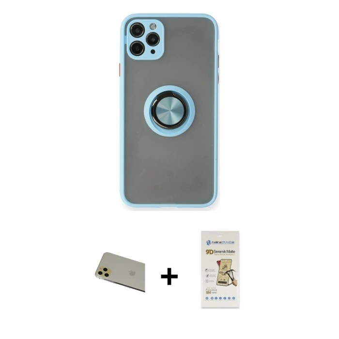 MARSİLYAN™- iPhone 11 Pro Max Kılıf Yörünge Çizgi - Siyah Mat Seramik Nano Ekran Koruyucu + Rainbow Kamera Lens Koruma Cam - GD
