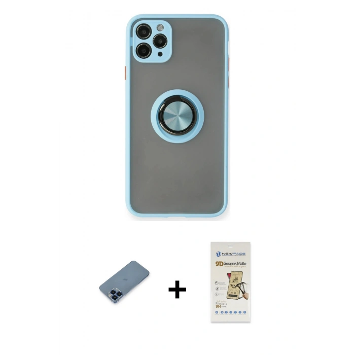 MARSİLYAN™- iPhone 11 Pro Max Kılıf Yörünge Çizgi - Siyah Mat Seramik Nano Ekran Koruyucu + Metal Kamera Lens Koruma Cam - MI