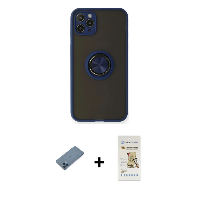 MARSİLYAN™- iPhone 11 Pro Max Kılıf Yörünge Çizgi - Siyah Mat Seramik Nano Ekran Koruyucu + Shine Kamera Lens Koruma Cam - MI