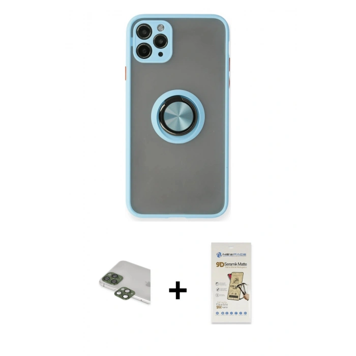 MARSİLYAN™- iPhone 11 Pro Max Kılıf Yörünge Çizgi - Siyah Mat Seramik Nano Ekran Koruyucu + Pers Alüminyum Kamera Lens - YL