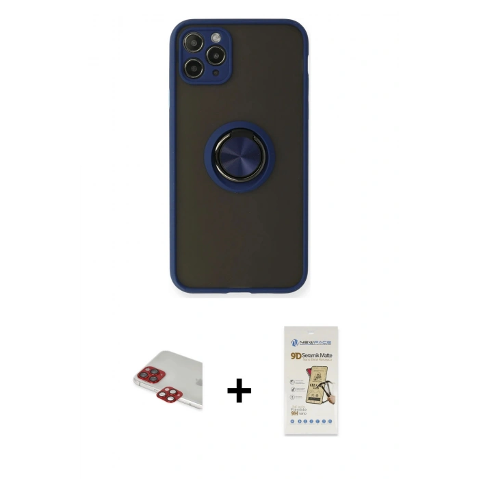 MARSİLYAN™- iPhone 11 Pro Max Kılıf Yörünge Çizgi - Siyah Mat Seramik Nano Ekran Koruyucu + Pers Alüminyum Kamera Lens - KI