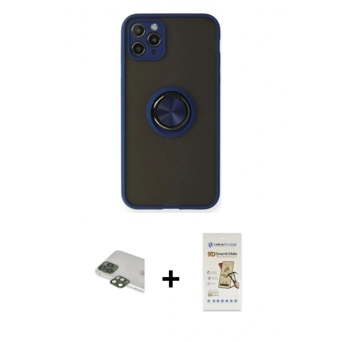 MARSİLYAN™- iPhone 11 Pro Max Kılıf Yörünge Çizgi - Siyah Mat Seramik Nano Ekran Koruyucu + Pers Alüminyum Kamera Lens - YL