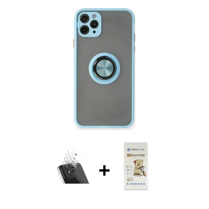 MARSİLYAN™- iPhone 11 Pro Max Kılıf Yörünge Çizgi - Siyah Mat Seramik Nano Ekran Koruyucu + Kamera Lens Koruma Cam - SF
