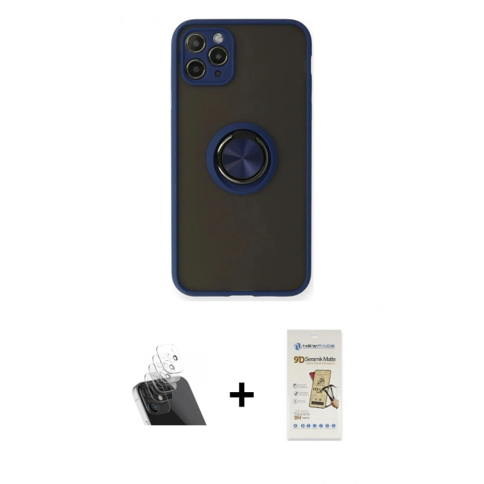 MARSİLYAN™- iPhone 11 Pro Max Kılıf Yörünge Çizgi - Siyah Mat Seramik Nano Ekran Koruyucu + Kamera Lens Koruma Cam - SF