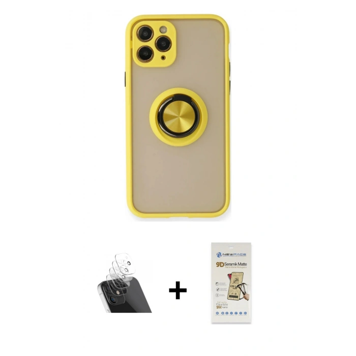 MARSİLYAN™- iPhone 11 Pro Max Kılıf Yörünge Çizgi - Siyah Mat Seramik Nano Ekran Koruyucu + Kamera Lens Koruma Cam - SF