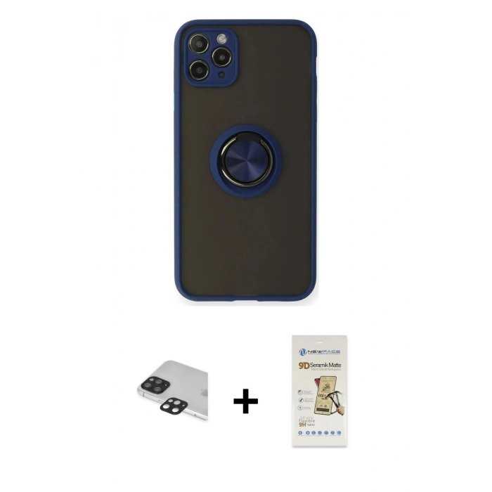 MARSİLYAN™- iPhone 11 Pro Max Kılıf Yörünge Çizgi - Siyah Mat Seramik Nano Ekran Koruyucu + Pers Alüminyum Kamera Lens - SH