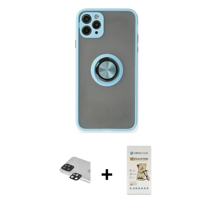 MARSİLYAN™- iPhone 11 Pro Max Kılıf Yörünge Çizgi - Siyah Mat Seramik Nano Ekran Koruyucu + Pers Alüminyum Kamera Lens - SH