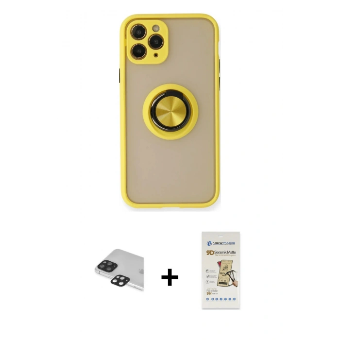 MARSİLYAN™- iPhone 11 Pro Max Kılıf Yörünge Çizgi - Siyah Mat Seramik Nano Ekran Koruyucu + Pers Alüminyum Kamera Lens - SH