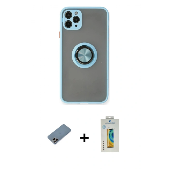 MARSİLYAN™- iPhone 11 Pro Max Kılıf Yörünge Çizgi - Siyah Polymer Nano Ekran Koruyucu + Shine Kamera Lens Koruma Cam - GI