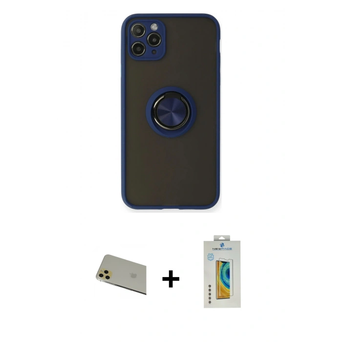 MARSİLYAN™- iPhone 11 Pro Max Kılıf Yörünge Çizgi - Siyah Polymer Nano Ekran Koruyucu + Gold Rainbow Kamera Lens Koruma Cam
