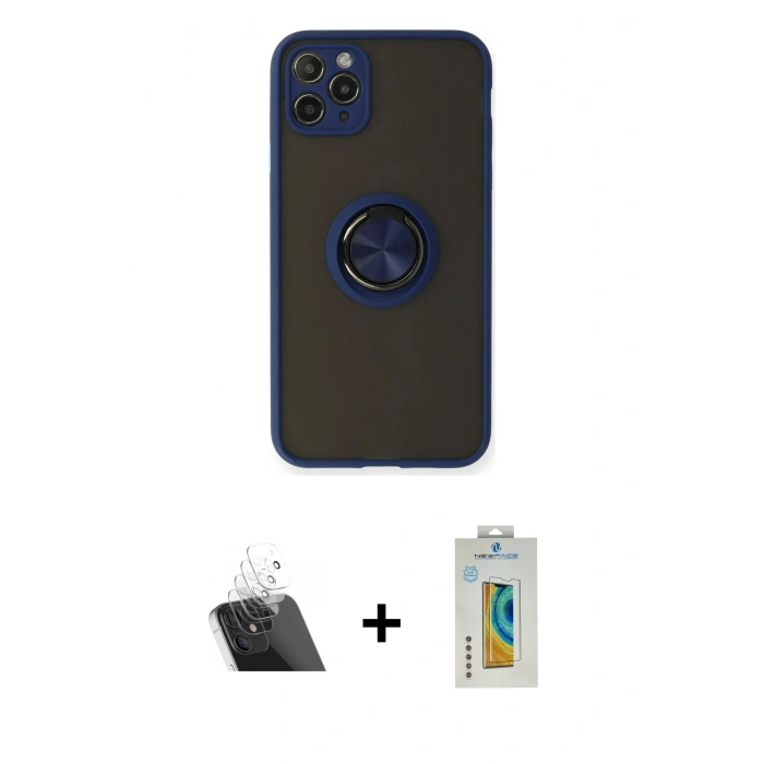 MARSİLYAN™- iPhone 11 Pro Max Kılıf Yörünge Çizgi - Siyah Polymer Nano Ekran Koruyucu + Kamera Lens Koruma Cam - SF