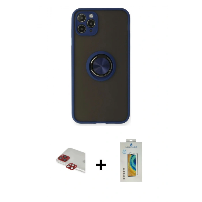 MARSİLYAN™- iPhone 11 Pro Max Kılıf Yörünge Çizgi - Siyah Polymer Nano Ekran Koruyucu + Pers Alüminyum Kamera Lens - KI
