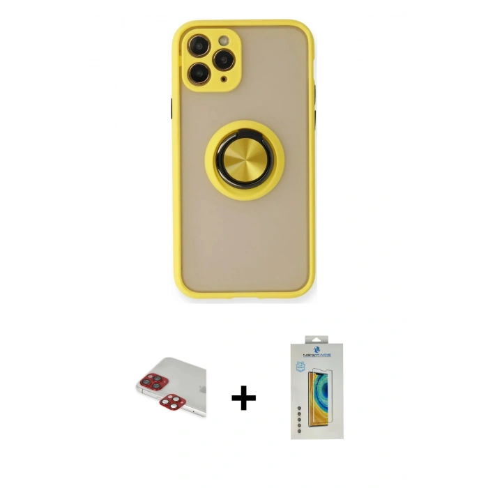 MARSİLYAN™- iPhone 11 Pro Max Kılıf Yörünge Çizgi - Siyah Polymer Nano Ekran Koruyucu + Pers Alüminyum Kamera Lens - KI