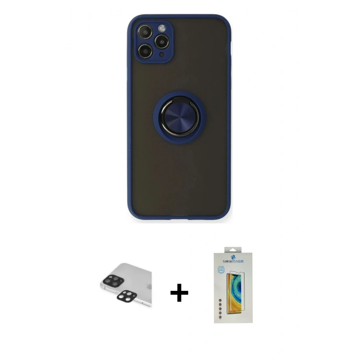 MARSİLYAN™- iPhone 11 Pro Max Kılıf Yörünge Çizgi - Siyah Polymer Nano Ekran Koruyucu + Pers Alüminyum Kamera Lens - SH