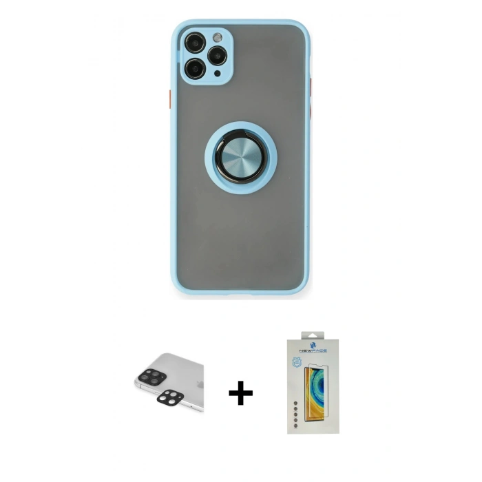 MARSİLYAN™- iPhone 11 Pro Max Kılıf Yörünge Çizgi - Siyah Polymer Nano Ekran Koruyucu + Pers Alüminyum Kamera Lens - SH