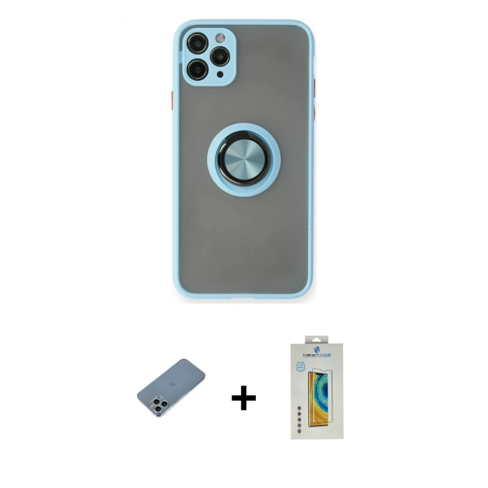 MARSİLYAN™- iPhone 11 Pro Max Kılıf Yörünge Çizgi - Siyah Polymer Nano Ekran Koruyucu + Shine Kamera Lens Koruma Cam - SABE