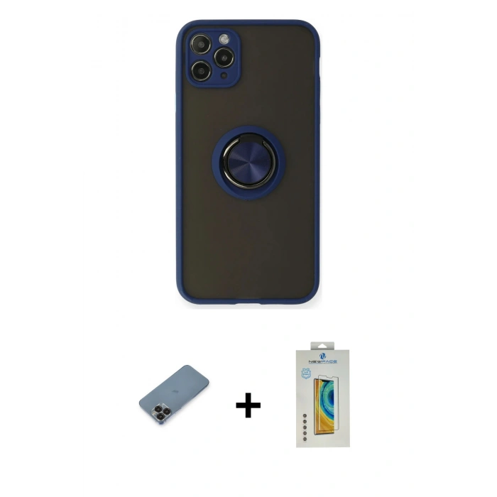 MARSİLYAN™- iPhone 11 Pro Max Kılıf Yörünge Çizgi - Siyah Polymer Nano Ekran Koruyucu + Metal Kamera Lens Koruma Cam - SH