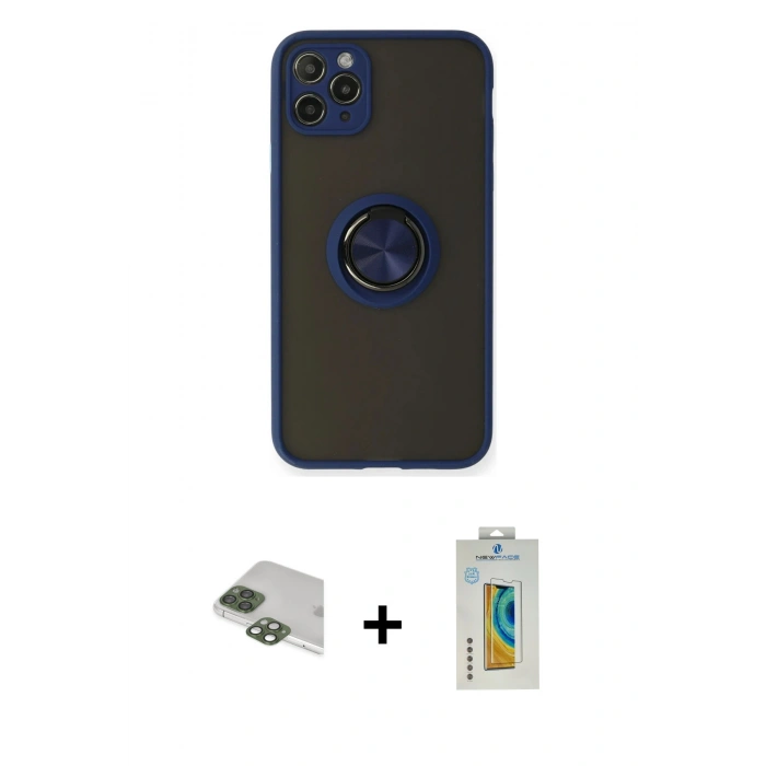 MARSİLYAN™- iPhone 11 Pro Max Kılıf Yörünge Çizgi - Siyah Polymer Nano Ekran Koruyucu + Yeşil Pers Alüminyum Kamera Lens