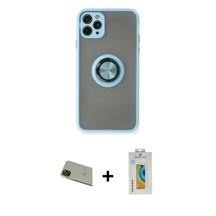 MARSİLYAN™- iPhone 11 Pro Max Kılıf Yörünge Çizgi - Siyah Polymer Nano Ekran Koruyucu + Rainbow Kamera Lens Koruma Cam - YL