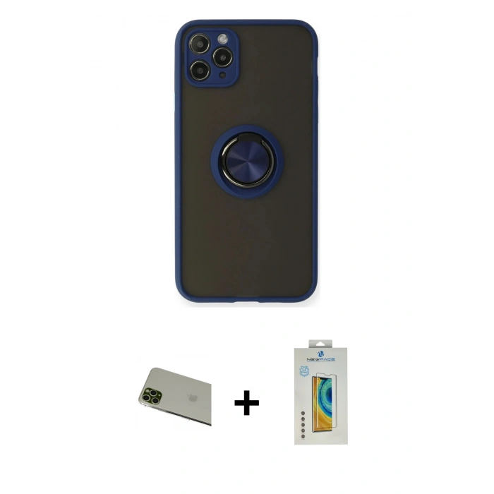 MARSİLYAN™- iPhone 11 Pro Max Kılıf Yörünge Çizgi - Siyah Polymer Nano Ekran Koruyucu + Rainbow Kamera Lens Koruma Cam - YL