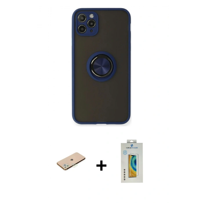 MARSİLYAN™- iPhone 11 Pro Max Kılıf Yörünge Çizgi - Siyah Polymer Nano Ekran Koruyucu + Renkli Kamera Lens Koruma Cam - YL