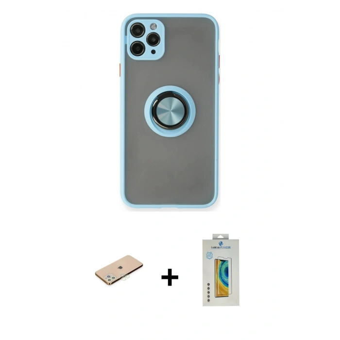 MARSİLYAN™- iPhone 11 Pro Max Kılıf Yörünge Çizgi - Siyah Polymer Nano Ekran Koruyucu + Renkli Kamera Lens Koruma Cam - YL