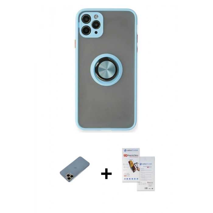 MARSİLYAN™- iPhone 11 Pro Max Kılıf Yörünge Çizgi - Siyah Seramik Nano Ekran Koruyucu + Shine Kamera Lens Koruma Cam - GD