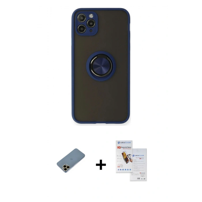 MARSİLYAN™- iPhone 11 Pro Max Kılıf Yörünge Çizgi - Siyah Seramik Nano Ekran Koruyucu + Shine Kamera Lens Koruma Cam - GD