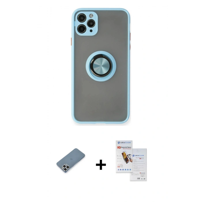 MARSİLYAN™- iPhone 11 Pro Max Kılıf Yörünge Çizgi - Siyah Seramik Nano Ekran Koruyucu + Metal Kamera Lens Koruma Cam - GS
