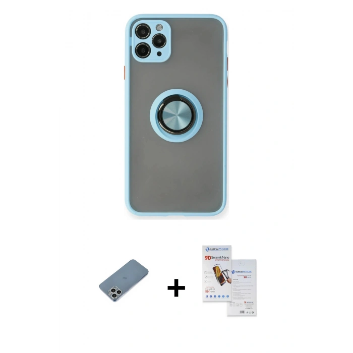 MARSİLYAN™- iPhone 11 Pro Max Kılıf Yörünge Çizgi - Siyah Seramik Nano Ekran Koruyucu + Shine Kamera Lens Koruma Cam - GS