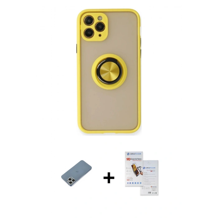 MARSİLYAN™- iPhone 11 Pro Max Kılıf Yörünge Çizgi - Siyah Seramik Nano Ekran Koruyucu + Shine Kamera Lens Koruma Cam - GS