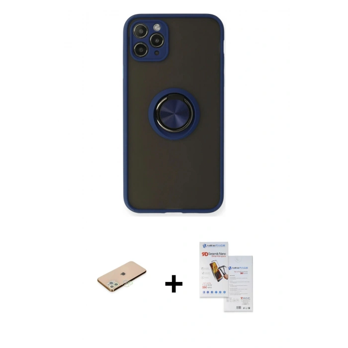 MARSİLYAN™- iPhone 11 Pro Max Kılıf Yörünge Çizgi - Siyah Seramik Nano Ekran Koruyucu + Renkli Kamera Lens Koruma Cam - YL