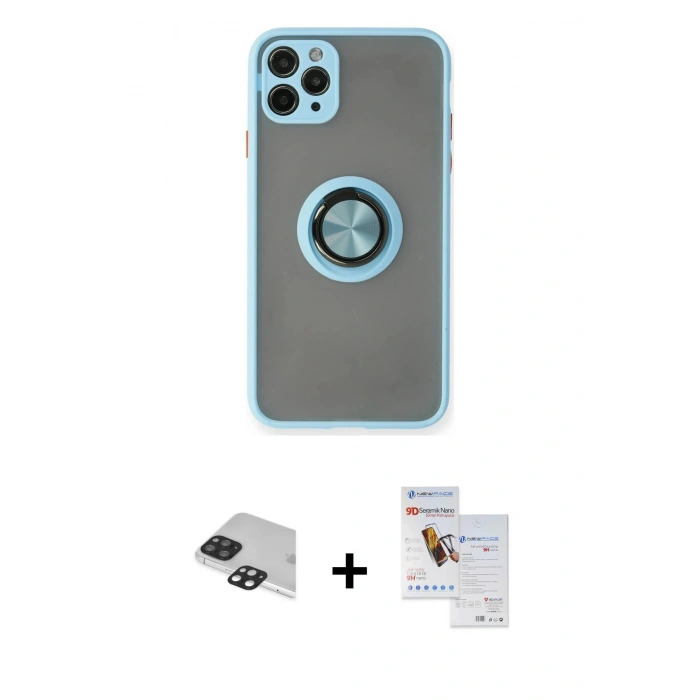 MARSİLYAN™- iPhone 11 Pro Max Kılıf Yörünge Çizgi - Siyah Seramik Nano Ekran Koruyucu + Pers Alüminyum Kamera Lens - SH