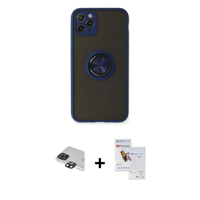 MARSİLYAN™- iPhone 11 Pro Max Kılıf Yörünge Çizgi - Siyah Seramik Nano Ekran Koruyucu + Pers Alüminyum Kamera Lens - SH