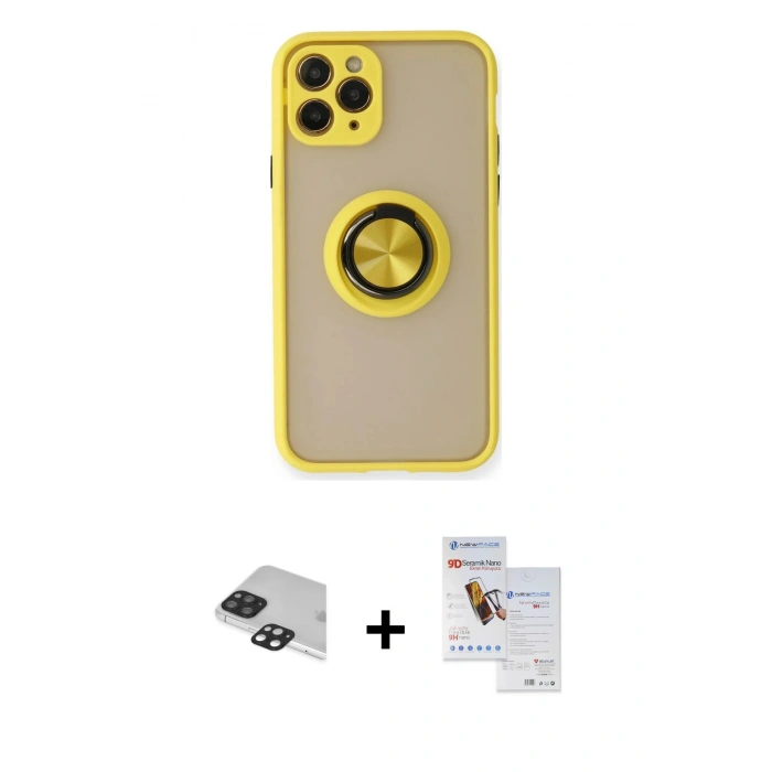 MARSİLYAN™- iPhone 11 Pro Max Kılıf Yörünge Çizgi - Siyah Seramik Nano Ekran Koruyucu + Pers Alüminyum Kamera Lens - SH