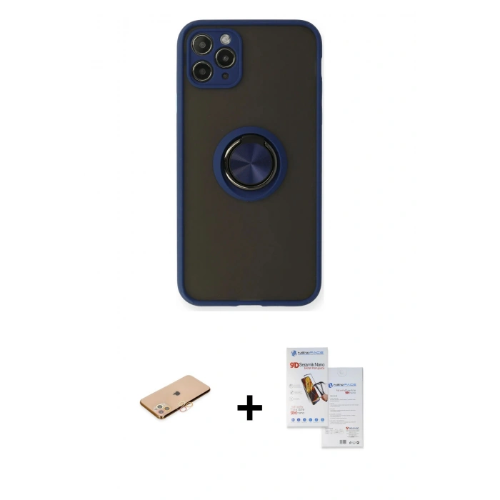 MARSİLYAN™- iPhone 11 Pro Max Kılıf Yörünge Çizgi - Siyah Seramik Nano Ekran Koruyucu + Renkli Kamera Lens Koruma Cam - TU