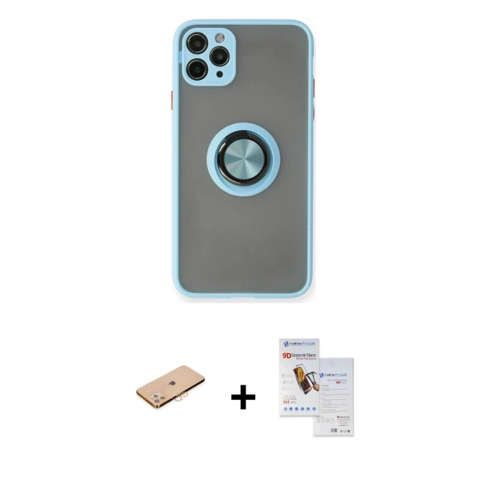MARSİLYAN™- iPhone 11 Pro Max Kılıf Yörünge Çizgi - Siyah Seramik Nano Ekran Koruyucu + Renkli Kamera Lens Koruma Cam - TU