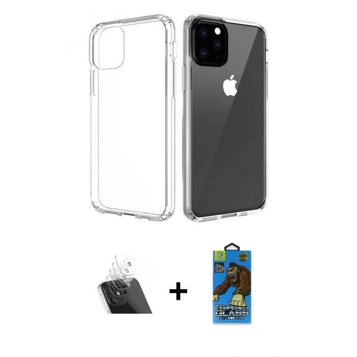 MARSİLYAN™- iPhone 11 Pro Max Kılıf Zirve Doku - Siyah 18D Cam Ekran Koruyucu + Kamera Lens Koruma Cam - SF