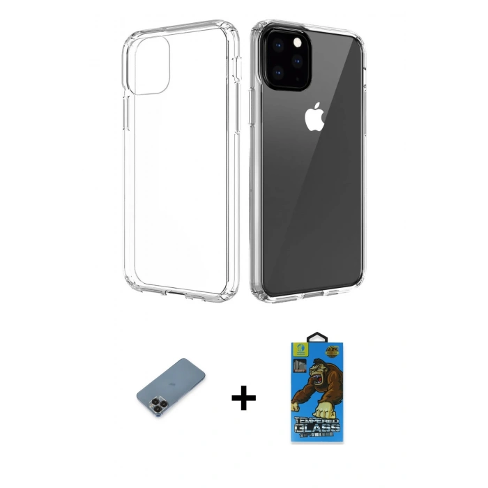 MARSİLYAN™- iPhone 11 Pro Max Kılıf Zirve Doku - Siyah 18D Cam Ekran Koruyucu + Metal Kamera Lens Koruma Cam - SH