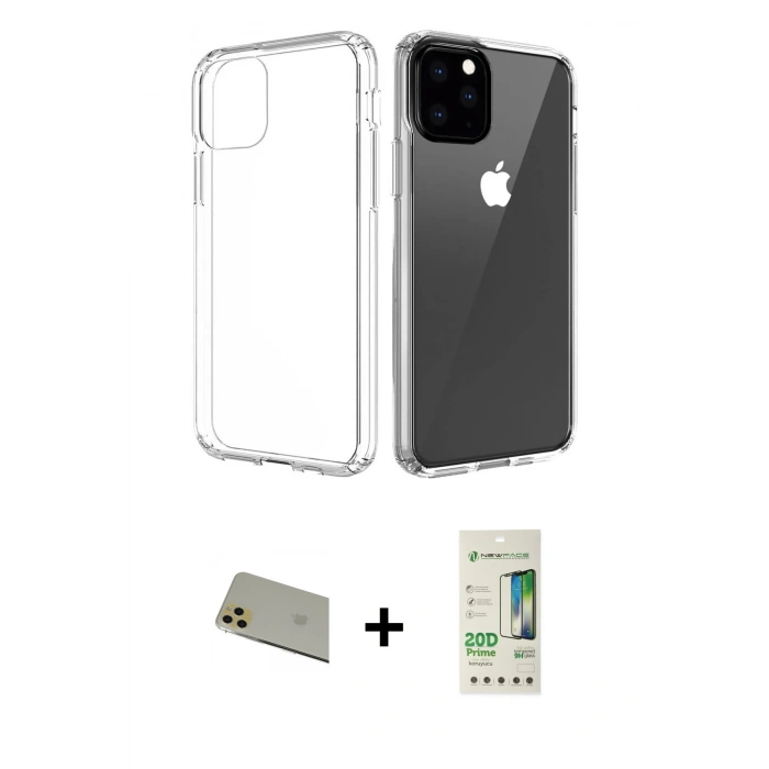 MARSİLYAN™- iPhone 11 Pro Max Kılıf Zirve Doku - Siyah 20D Premium Cam Ekran Koruyucu + Gold Rainbow Kamera Lens Koruma Cam