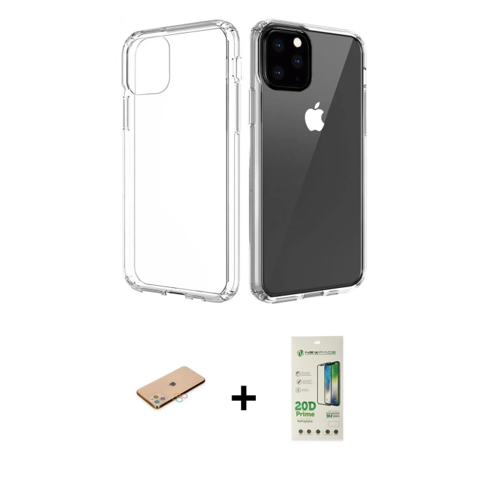 MARSİLYAN™- iPhone 11 Pro Max Kılıf Zirve Doku - Siyah 20D Premium Cam Ekran Koruyucu + Renkli Kamera Lens Koruma Cam - PE